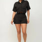 Front Button Down Side Pockets Top And Shorts Set