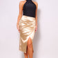Sexy Gathered Front Crossover Midi Skirt