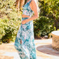 Pleat Slit Tropical Print Pants