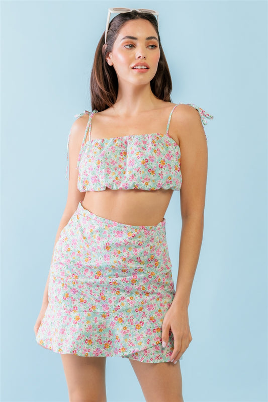 Mint Fuchsia Crop Top Set