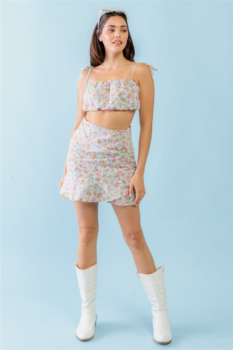 Mint Fuchsia Crop Top Set