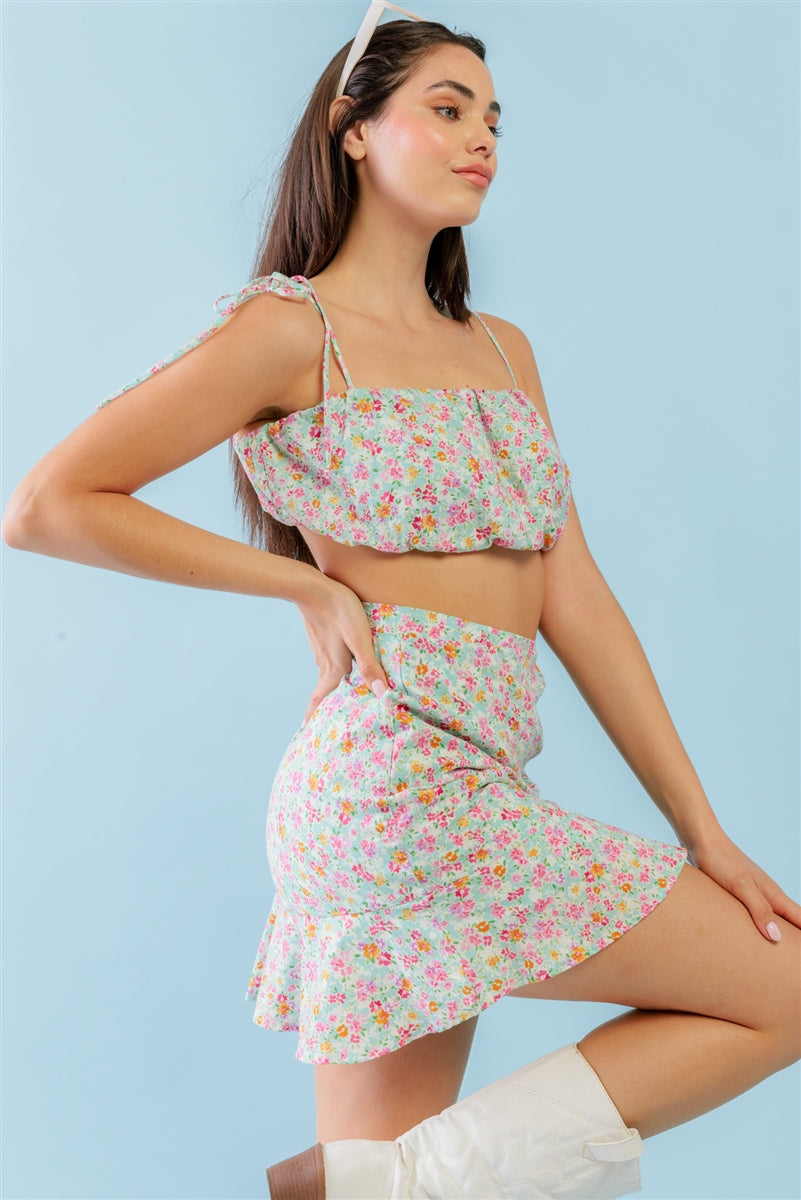 Mint Fuchsia Crop Top Set