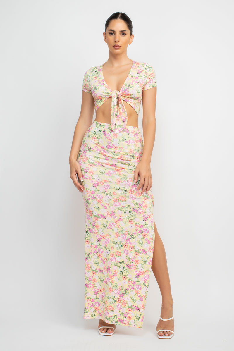 Front Knot Floral Maxi Set