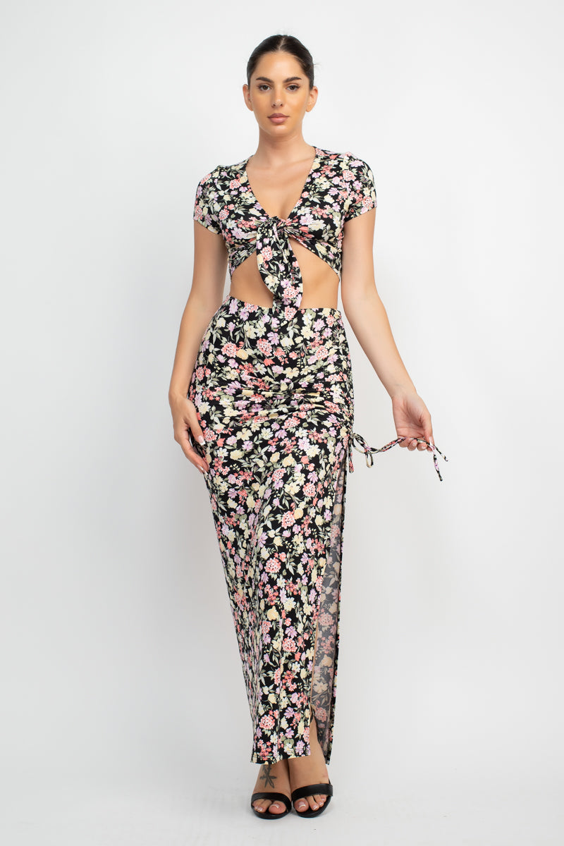 Front Knot Floral Maxi Set