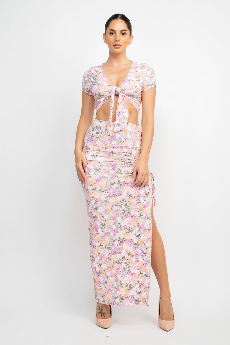 Front Knot Floral Maxi Set