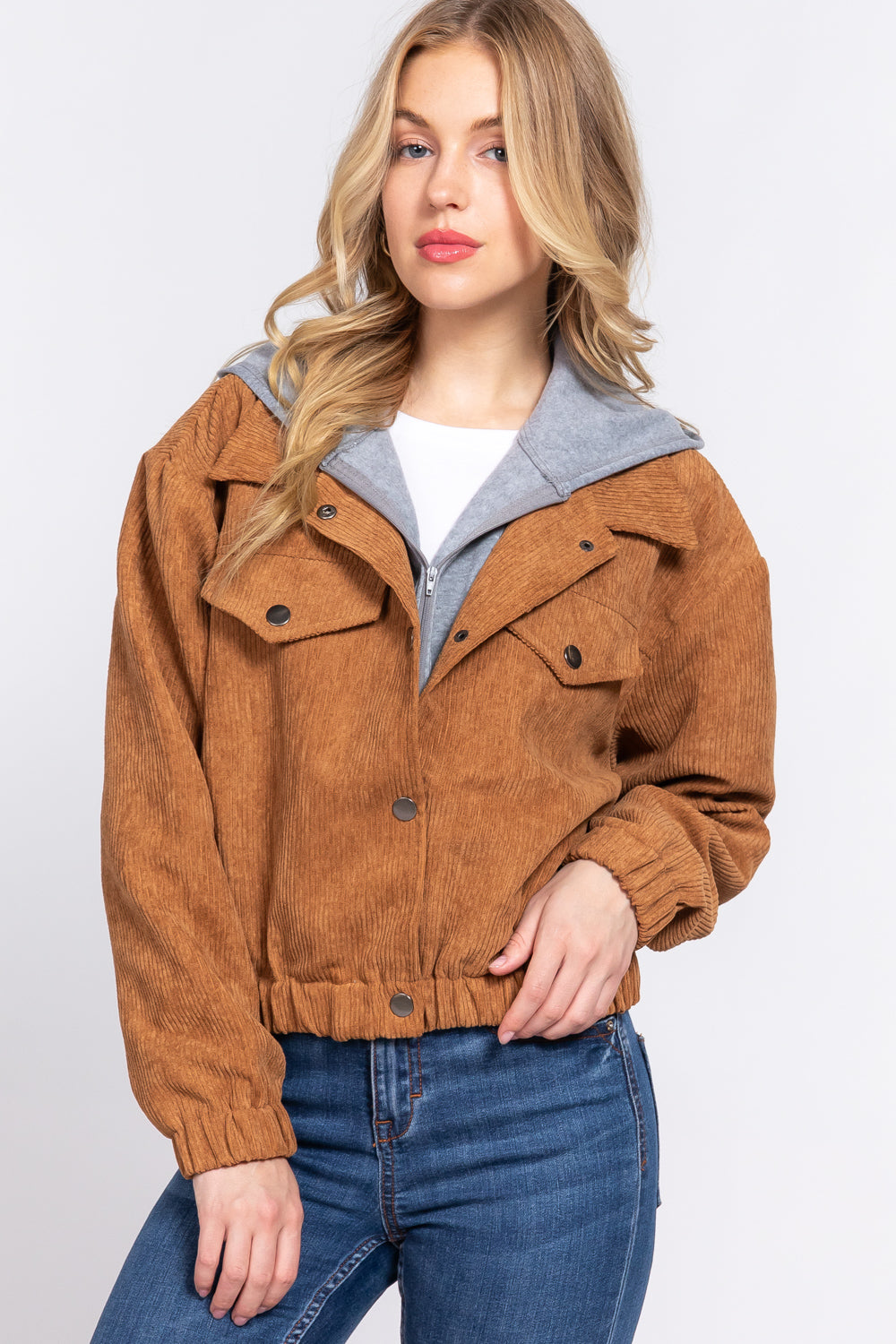 Long Sleeve Hoodie Corduroy Jacket