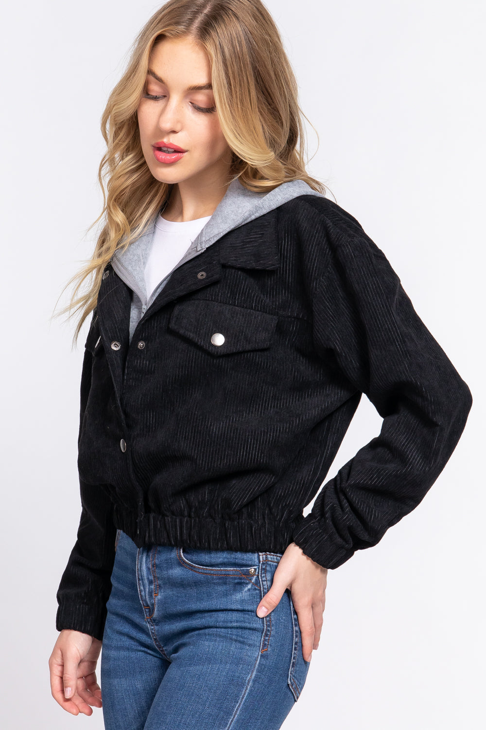 Long Sleeve Hoodie Corduroy Jacket