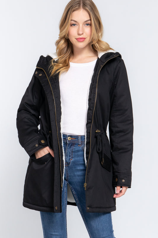 Fleece Lined Fur Utility Jacket