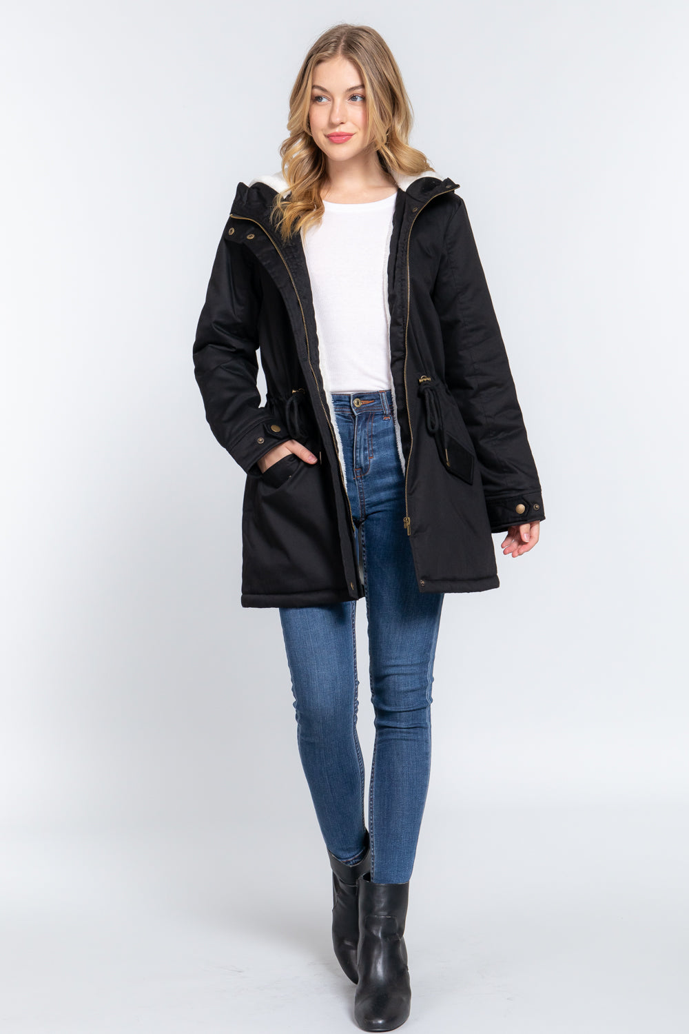 Fleece Lined Fur Utility Jacket