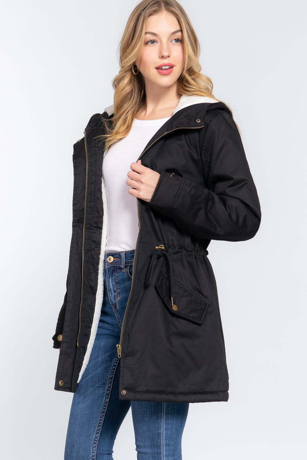 Fleece Lined Fur Utility Jacket