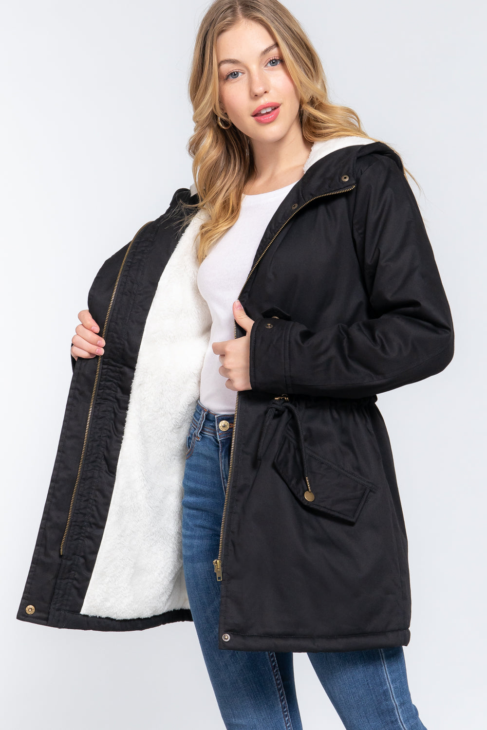 Fleece Lined Fur Utility Jacket