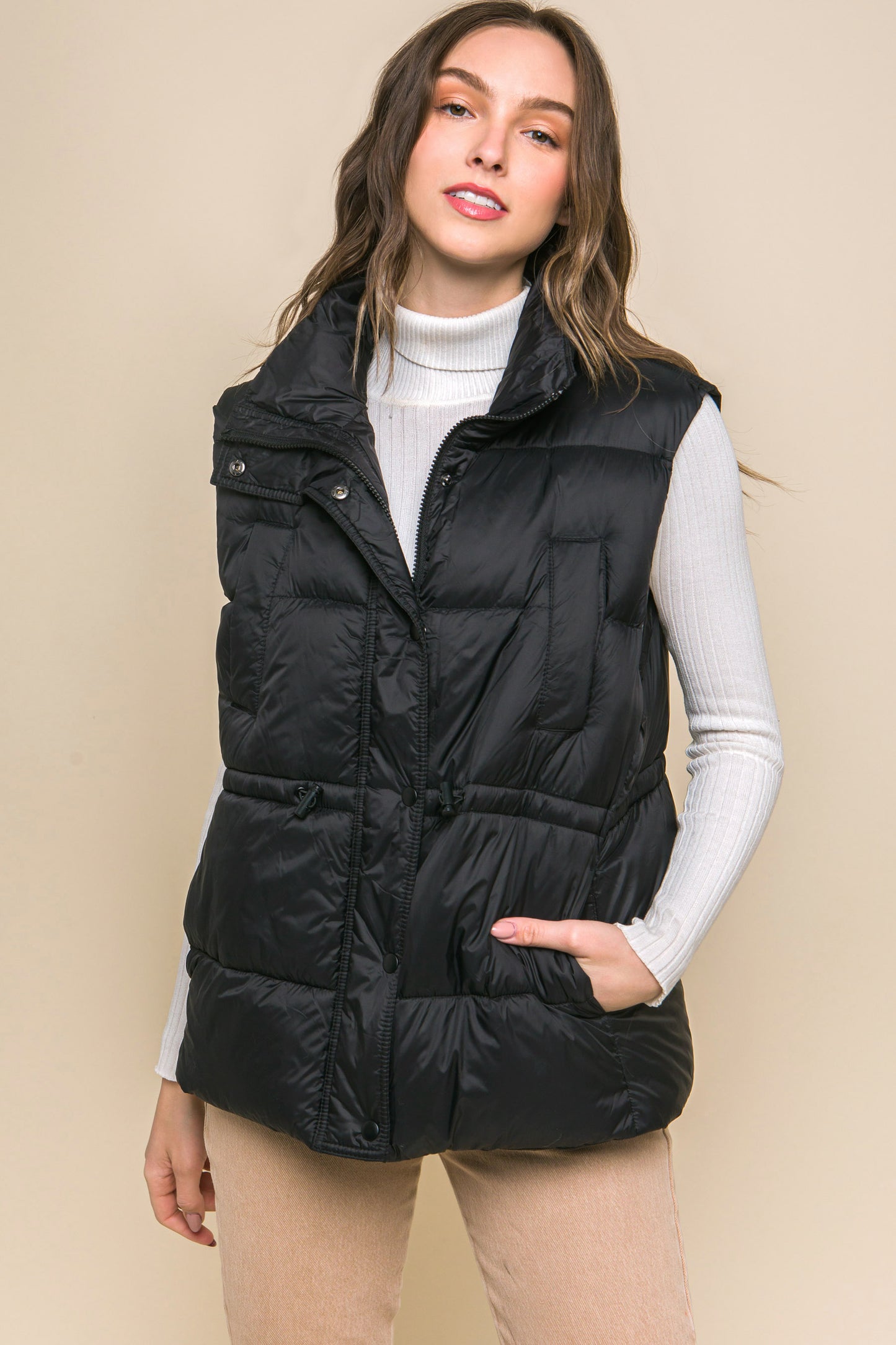 Zip Up Button Puffer Vest