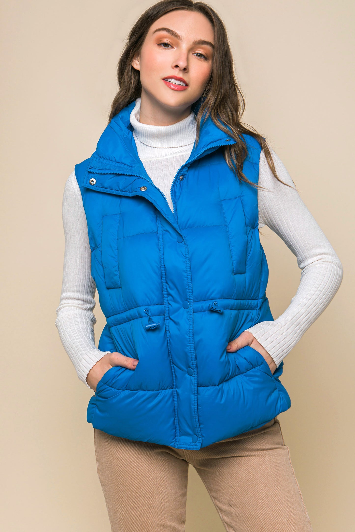 Zip Up Button Puffer Vest