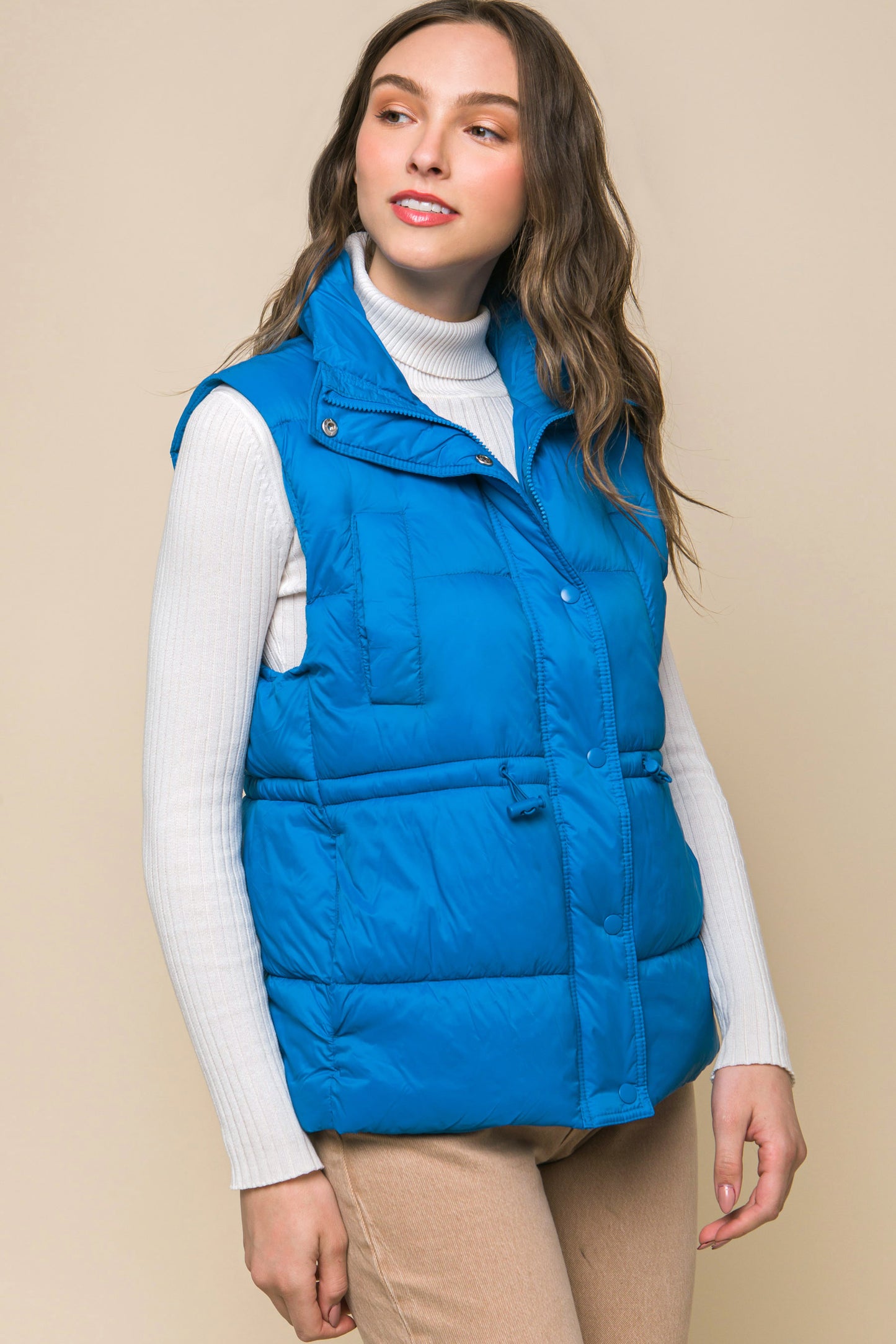 Zip Up Button Puffer Vest