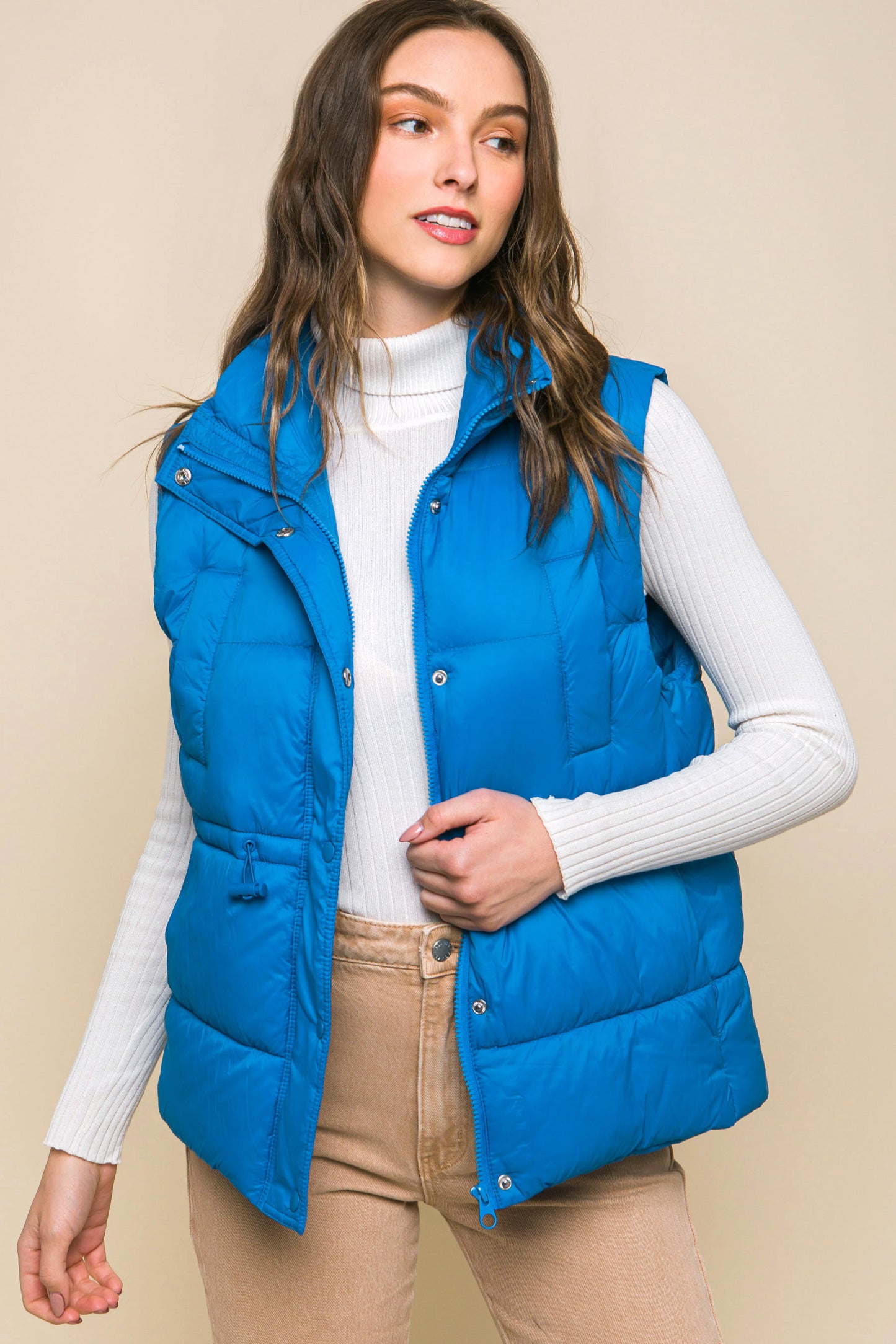 Zip Up Button Puffer Vest