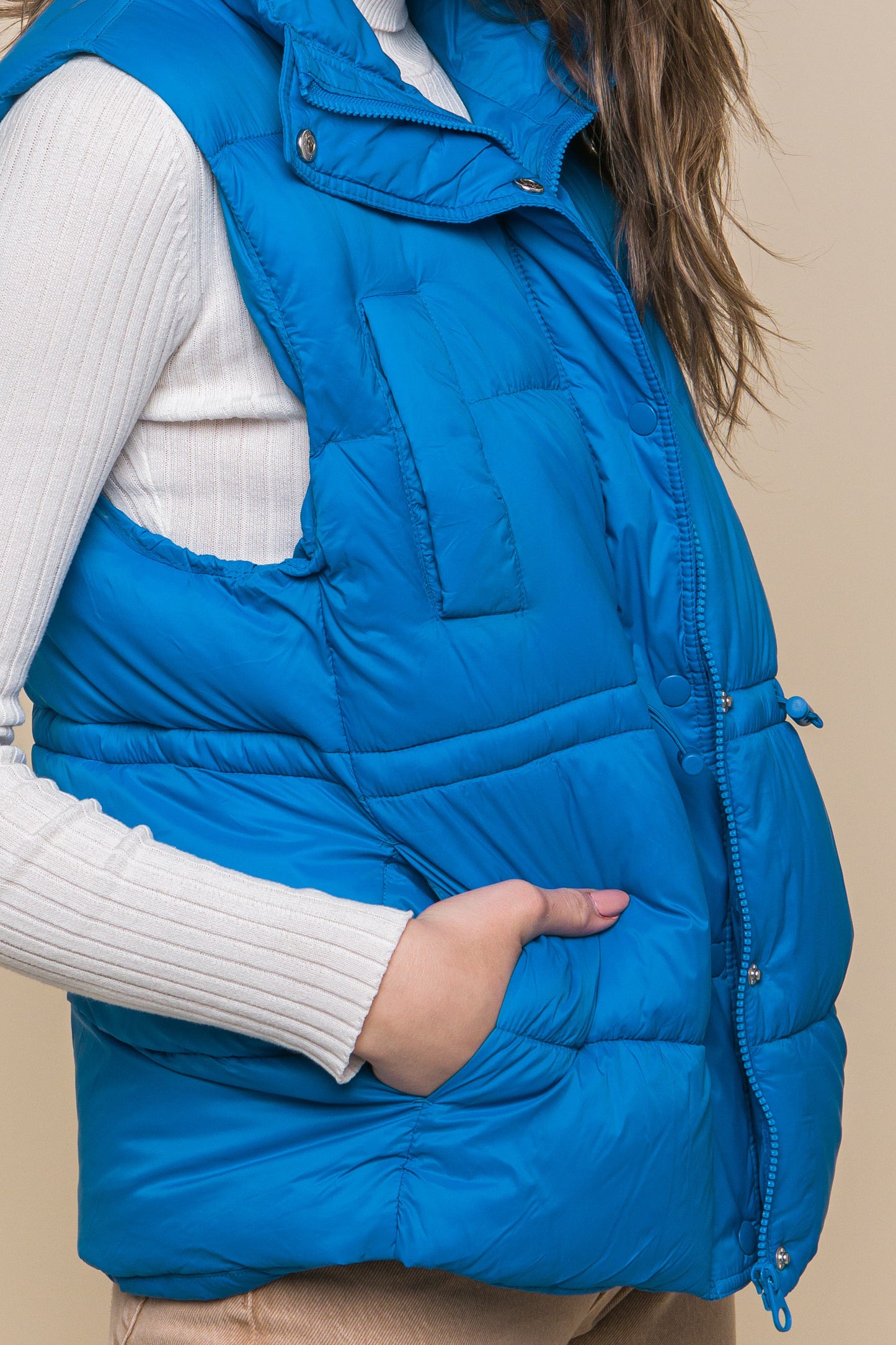 Zip Up Button Puffer Vest