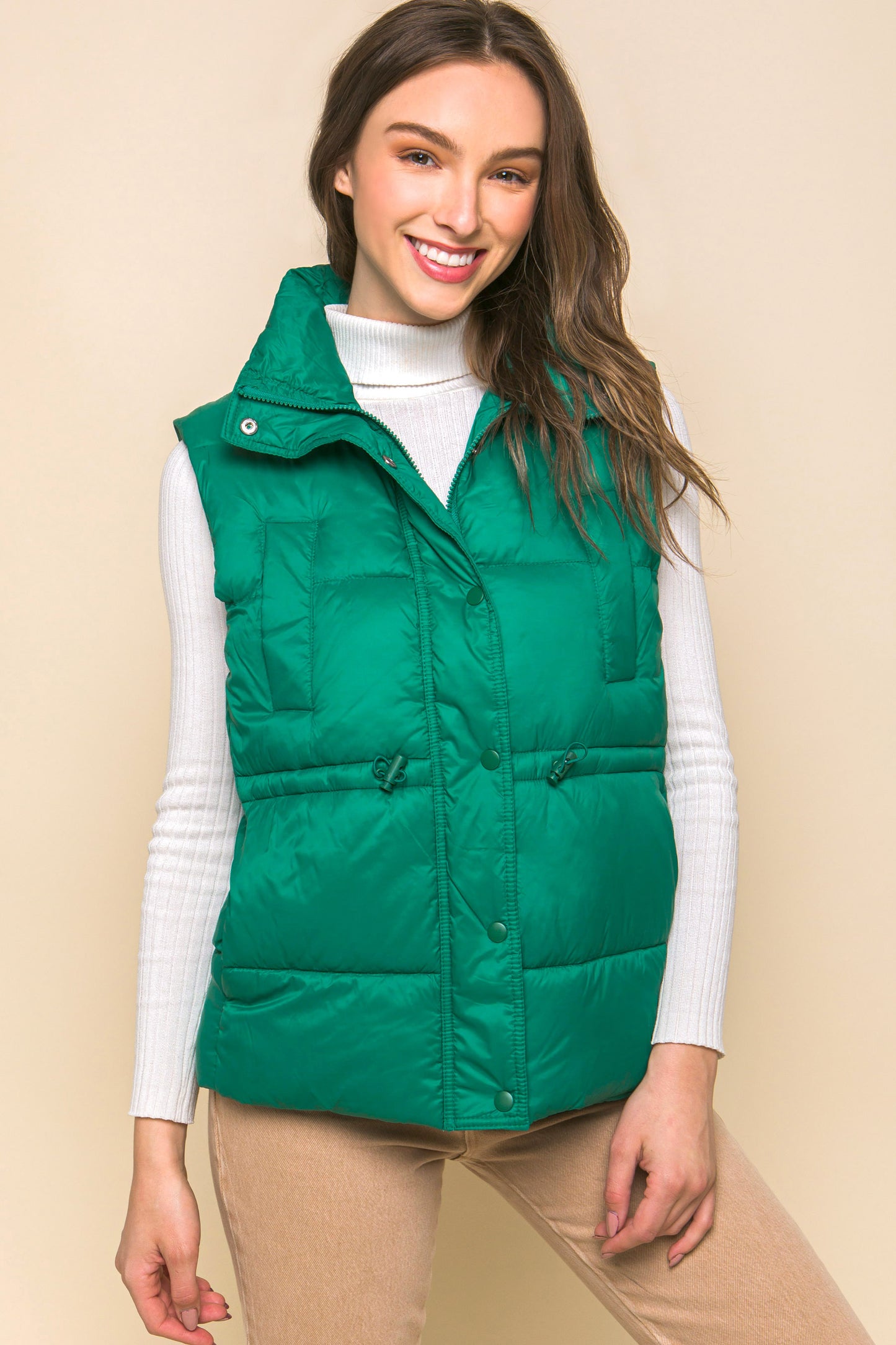 Zip Up Button Puffer Vest