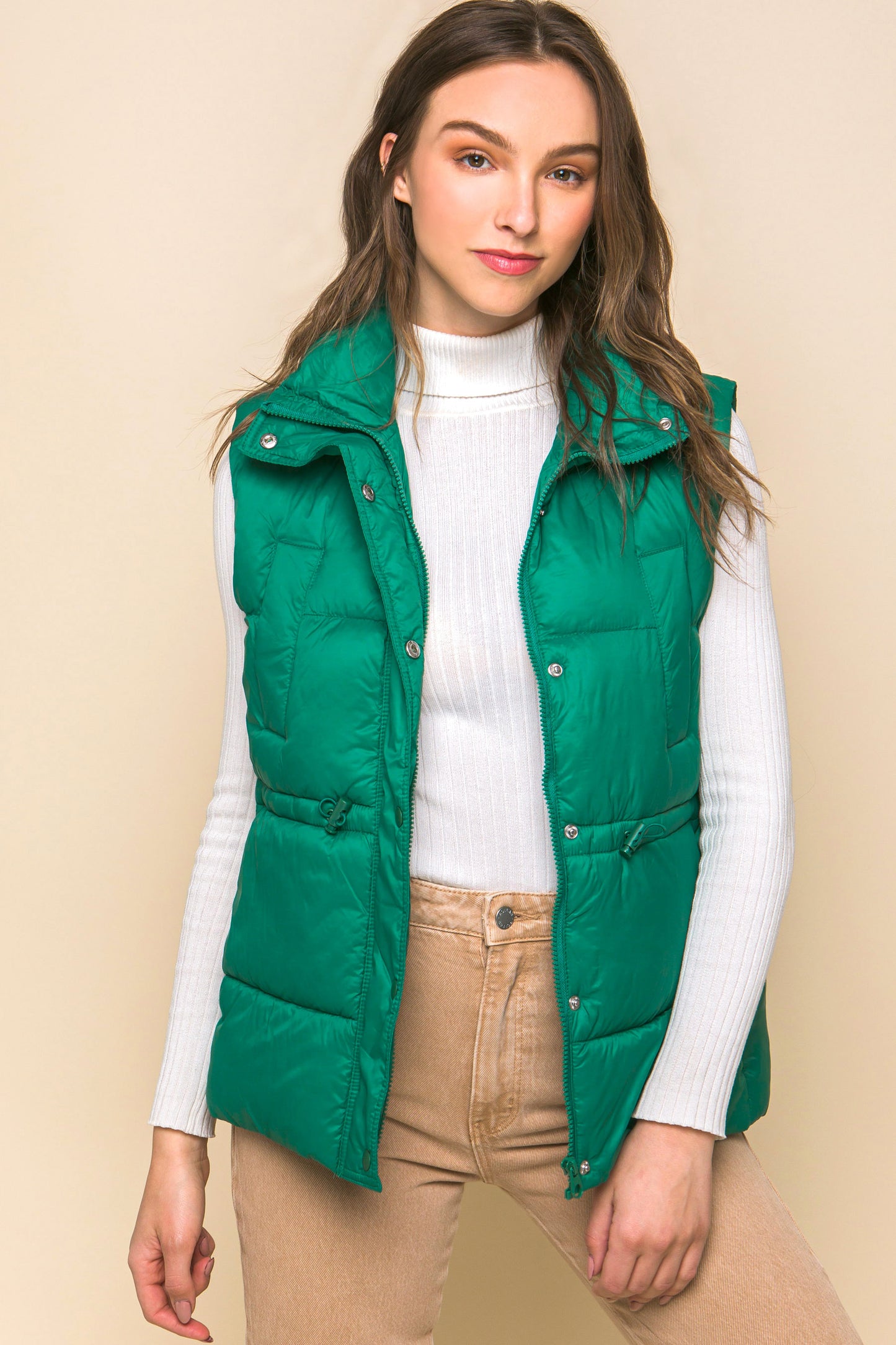 Zip Up Button Puffer Vest