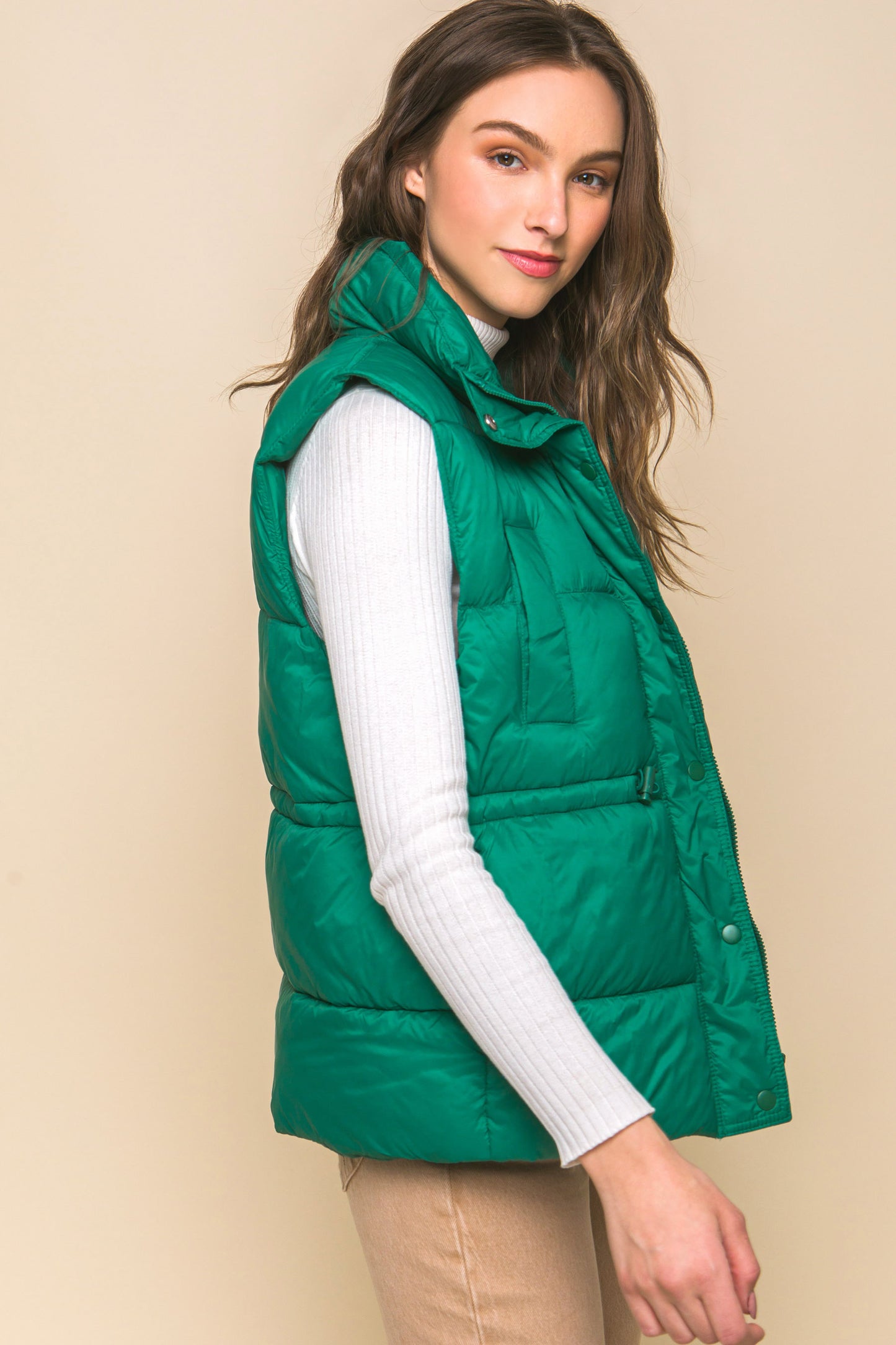 Zip Up Button Puffer Vest