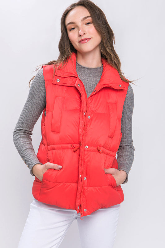 Zip Up Button Puffer Vest