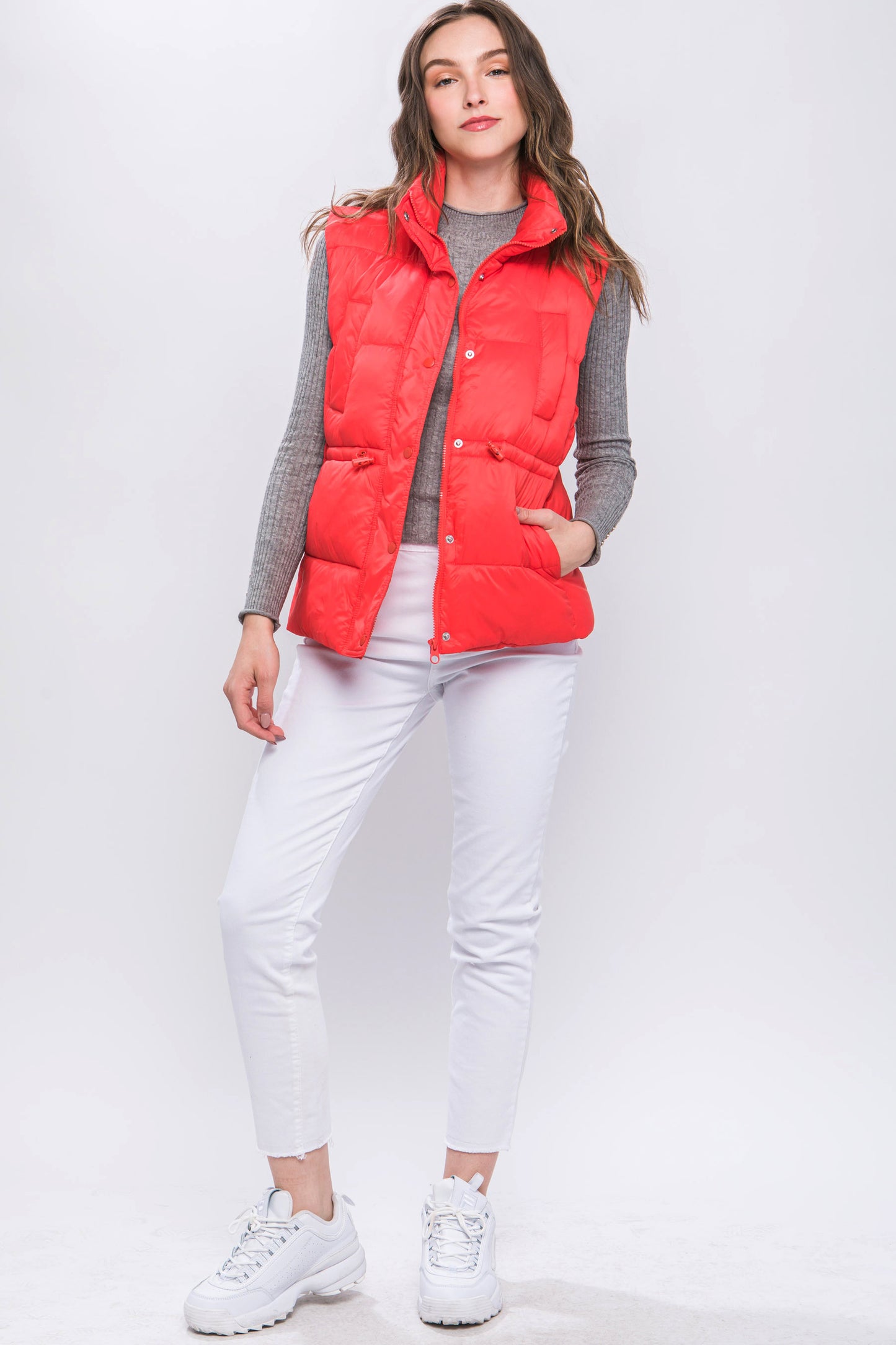 Zip Up Button Puffer Vest