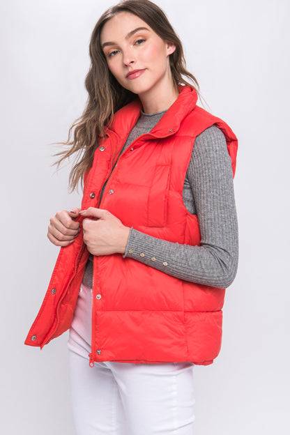 Zip Up Button Puffer Vest