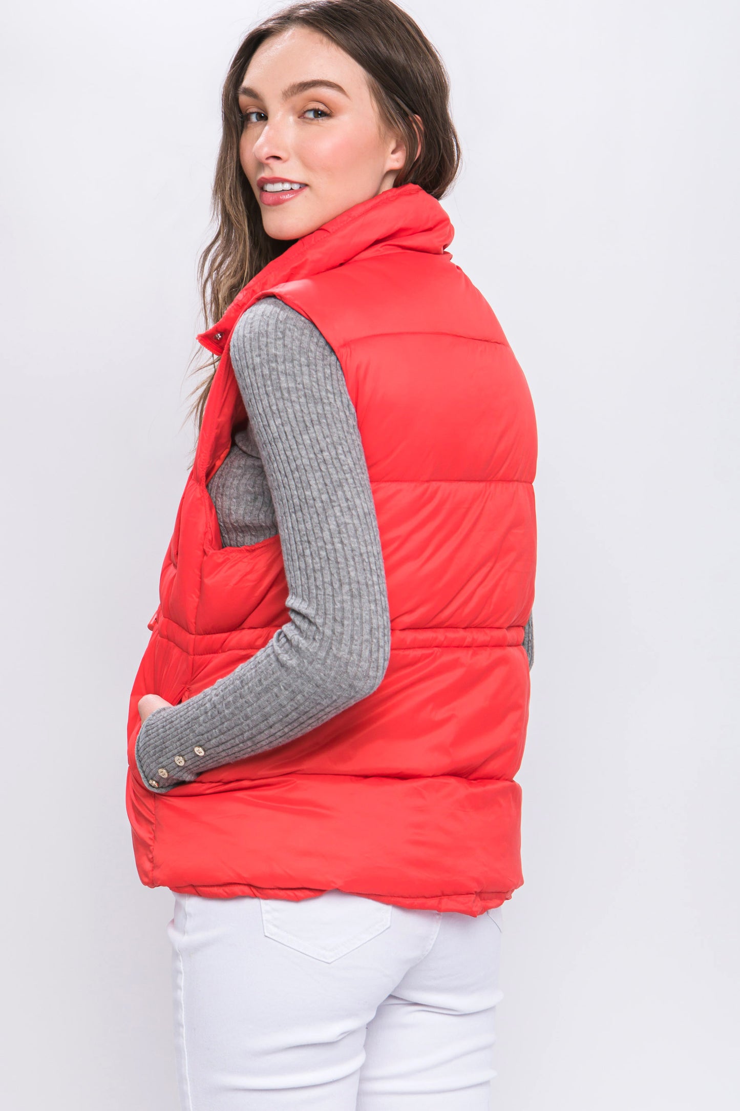 Zip Up Button Puffer Vest