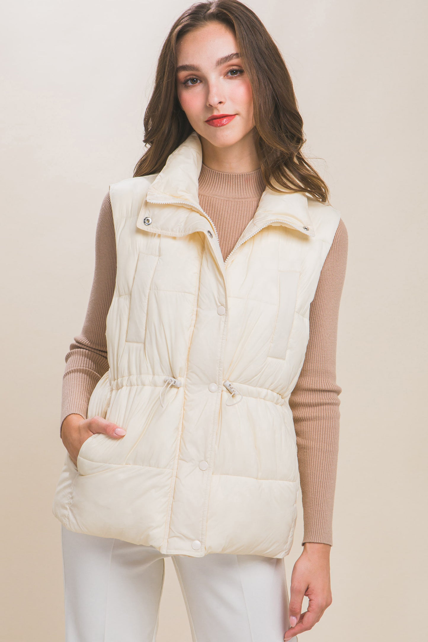 Zip Up Button Puffer Vest