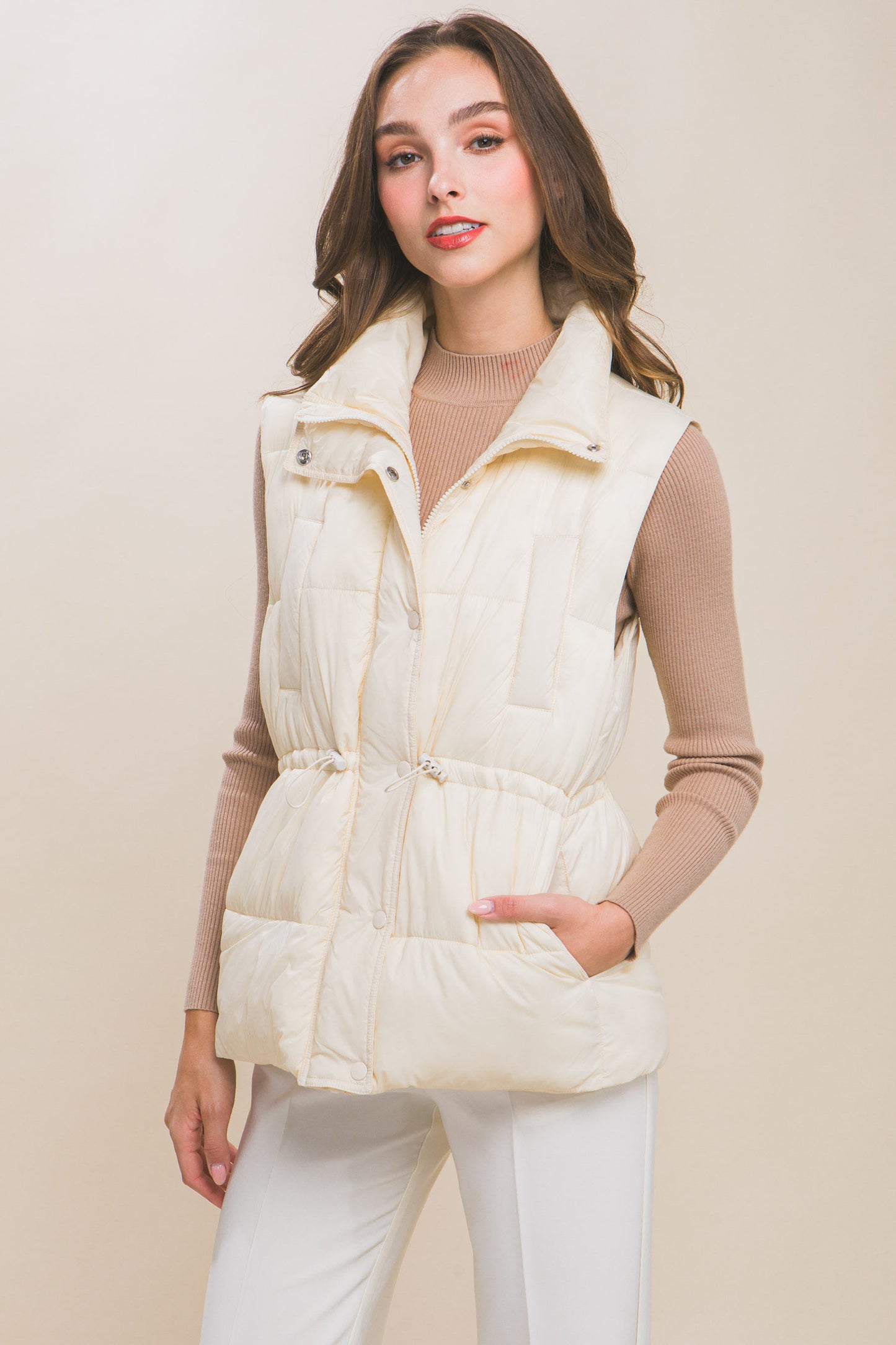 Zip Up Button Puffer Vest