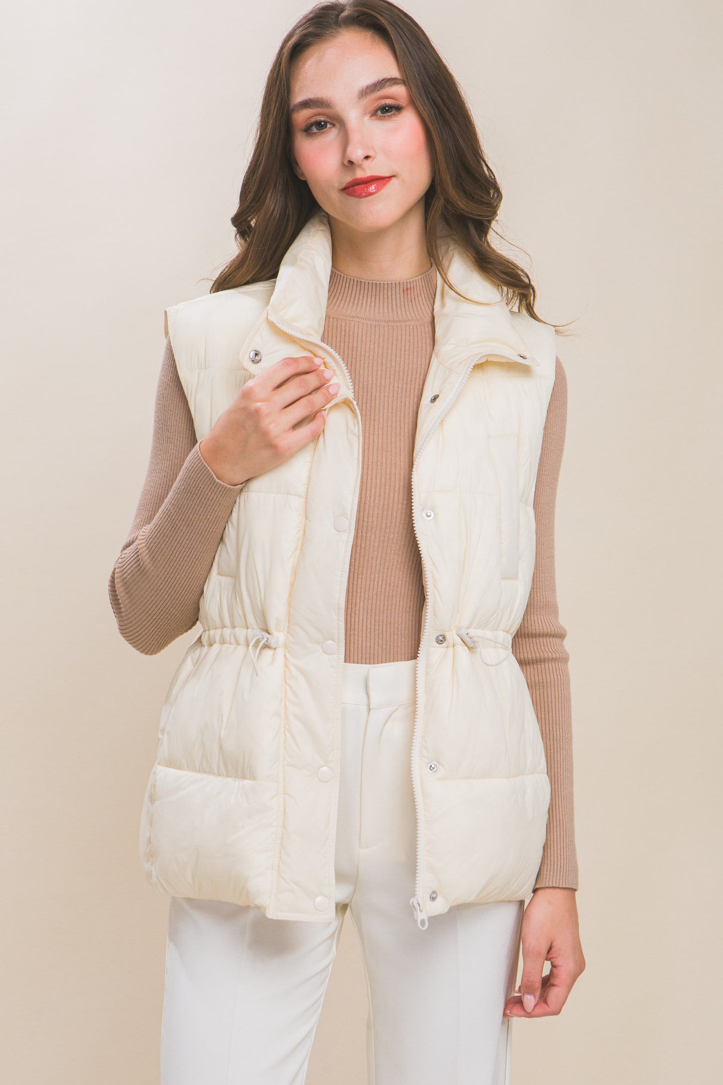 Zip Up Button Puffer Vest