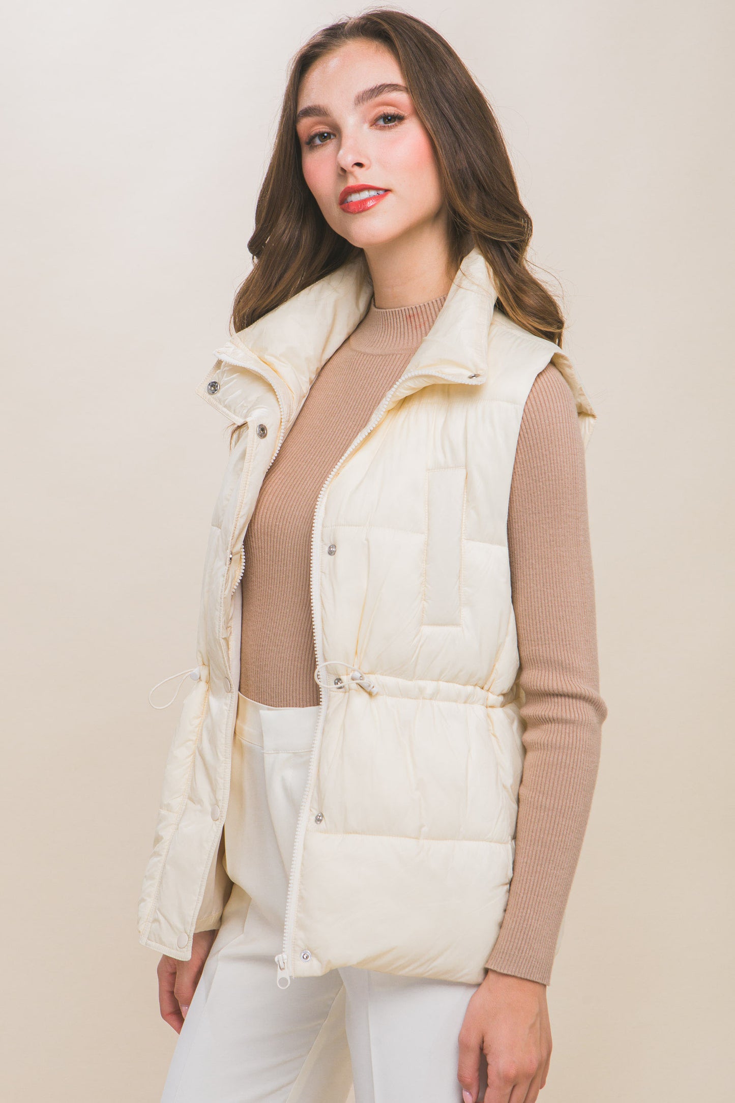 Zip Up Button Puffer Vest