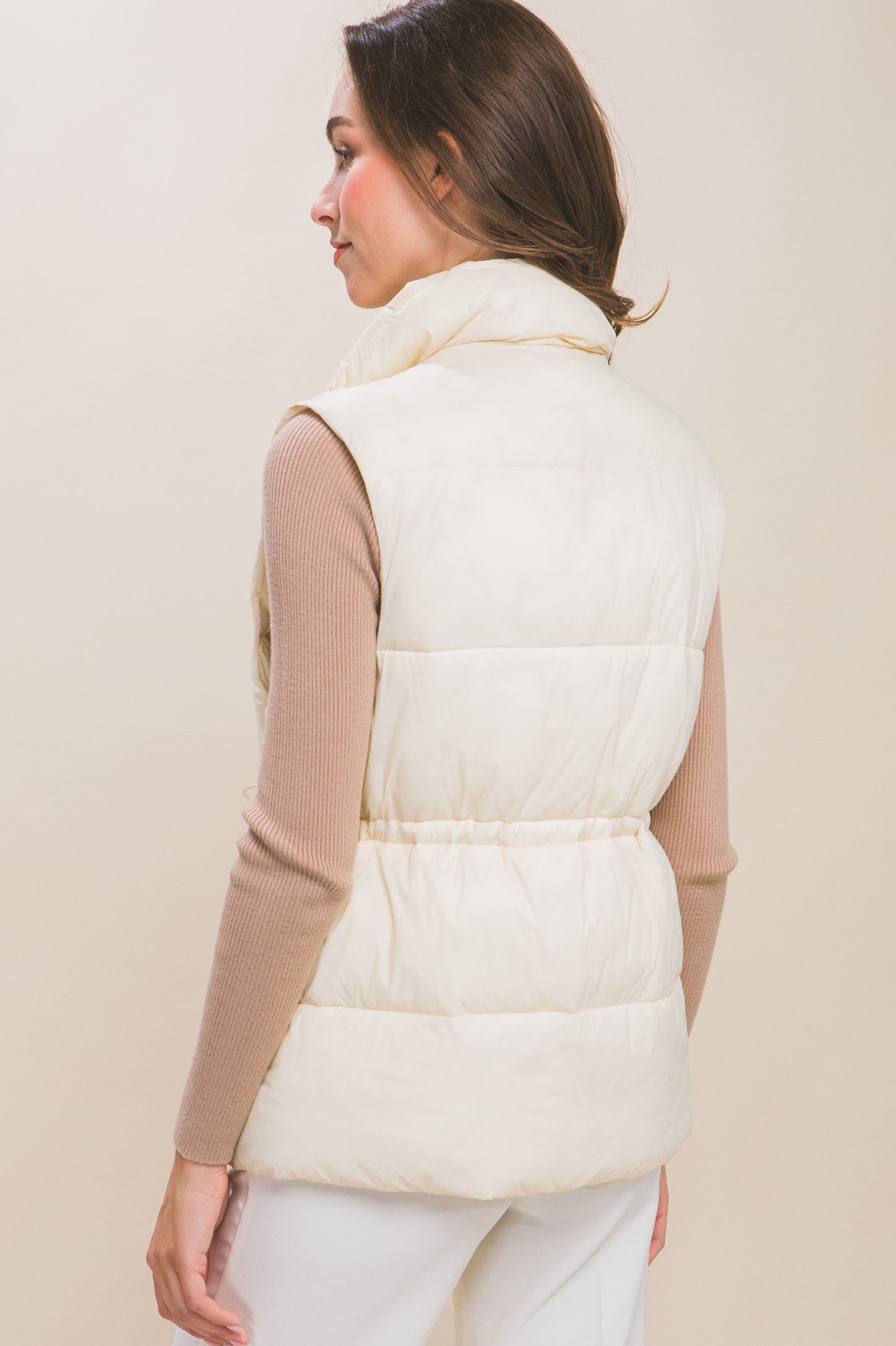 Zip Up Button Puffer Vest