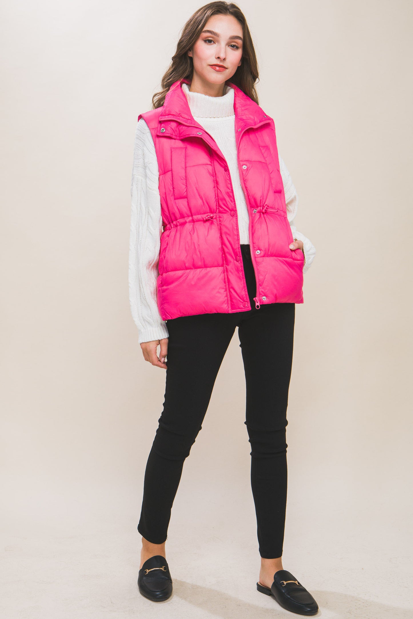 Zip Up Button Puffer Vest