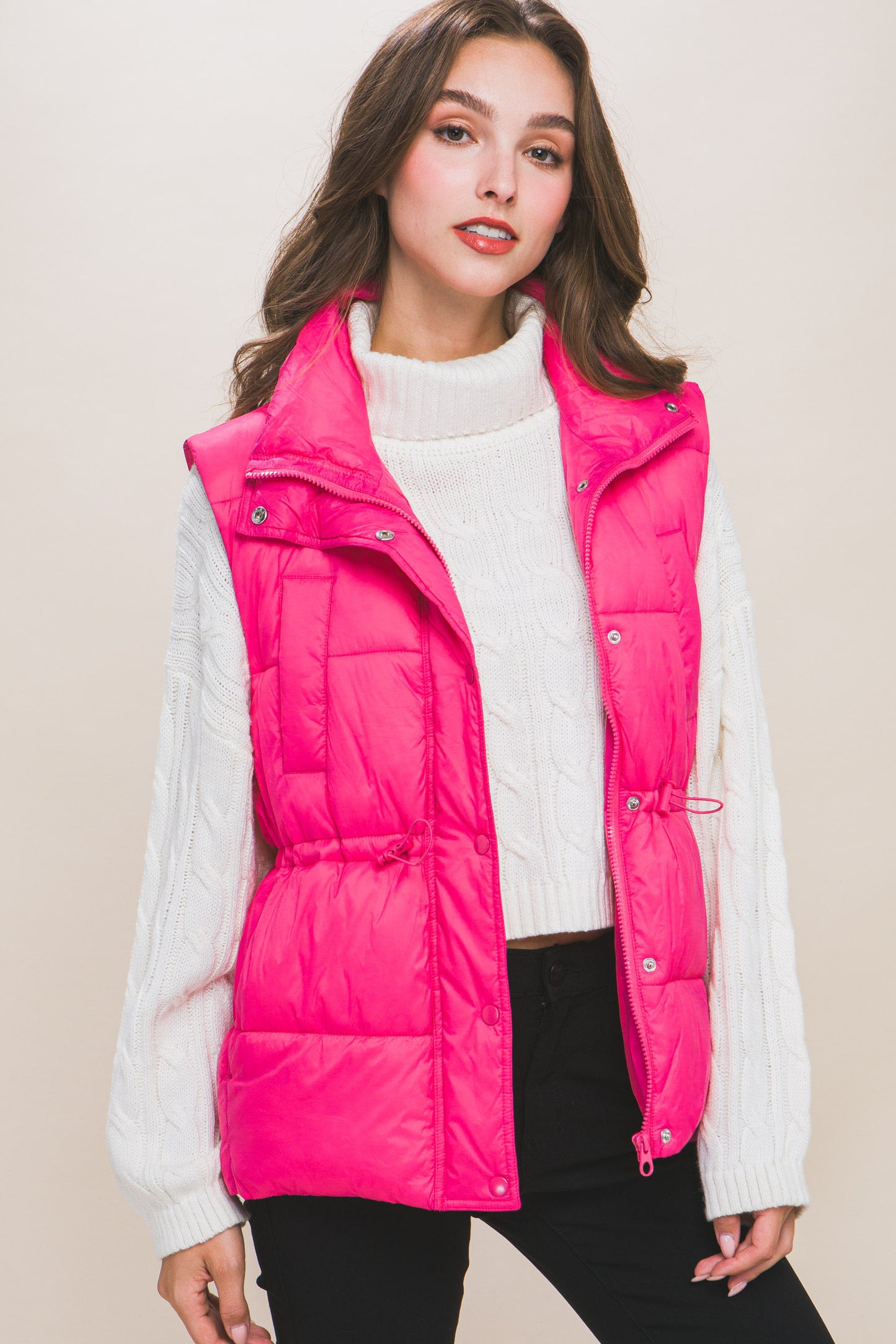 Zip Up Button Puffer Vest