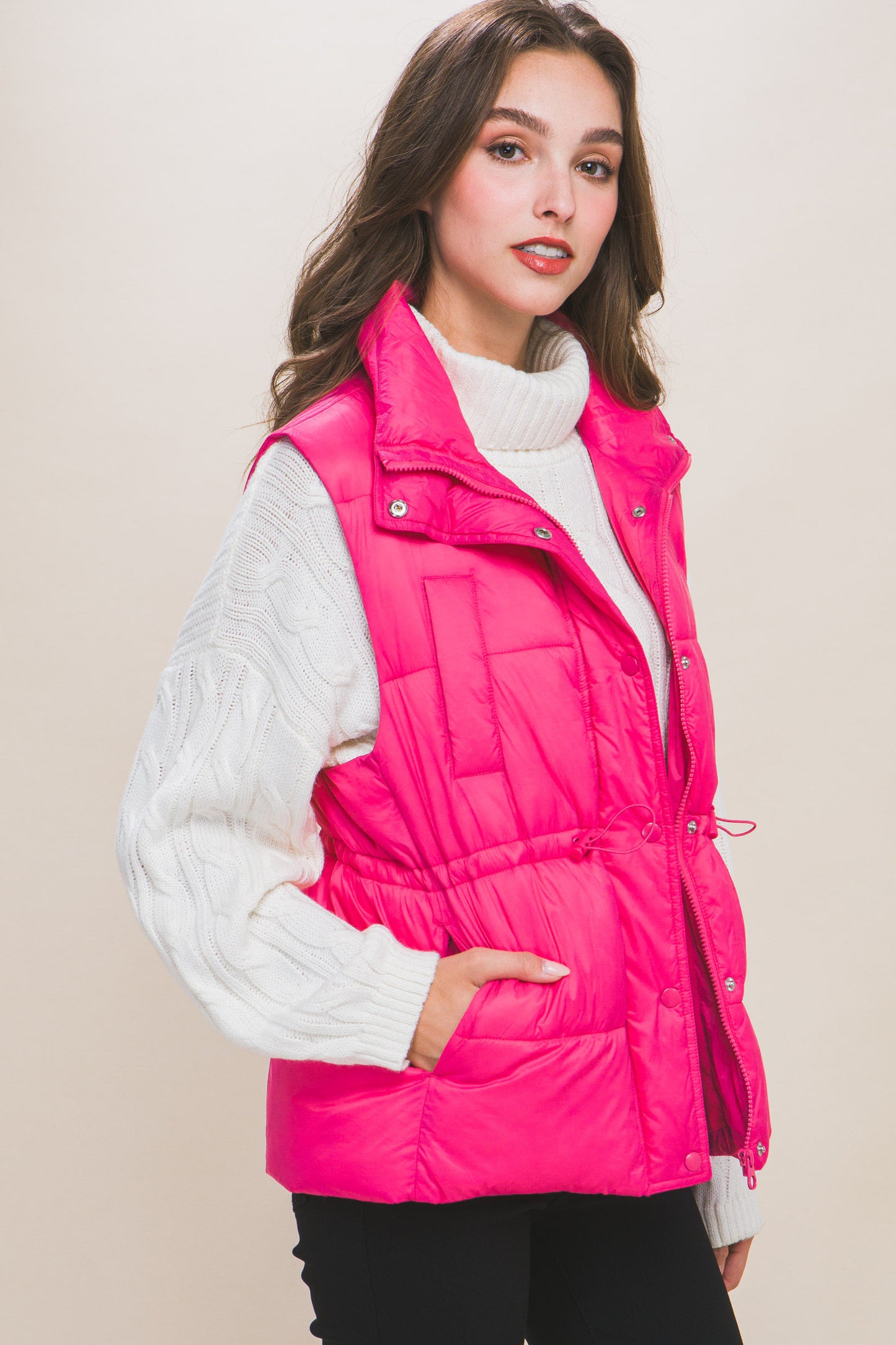 Zip Up Button Puffer Vest