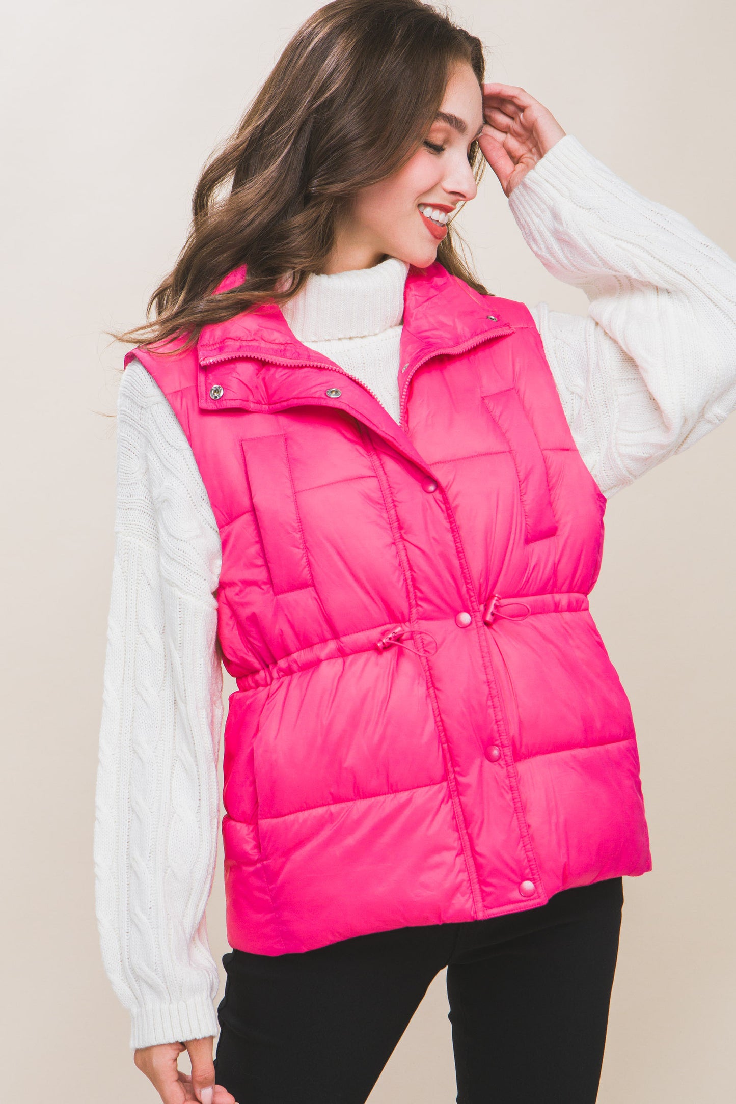 Zip Up Button Puffer Vest