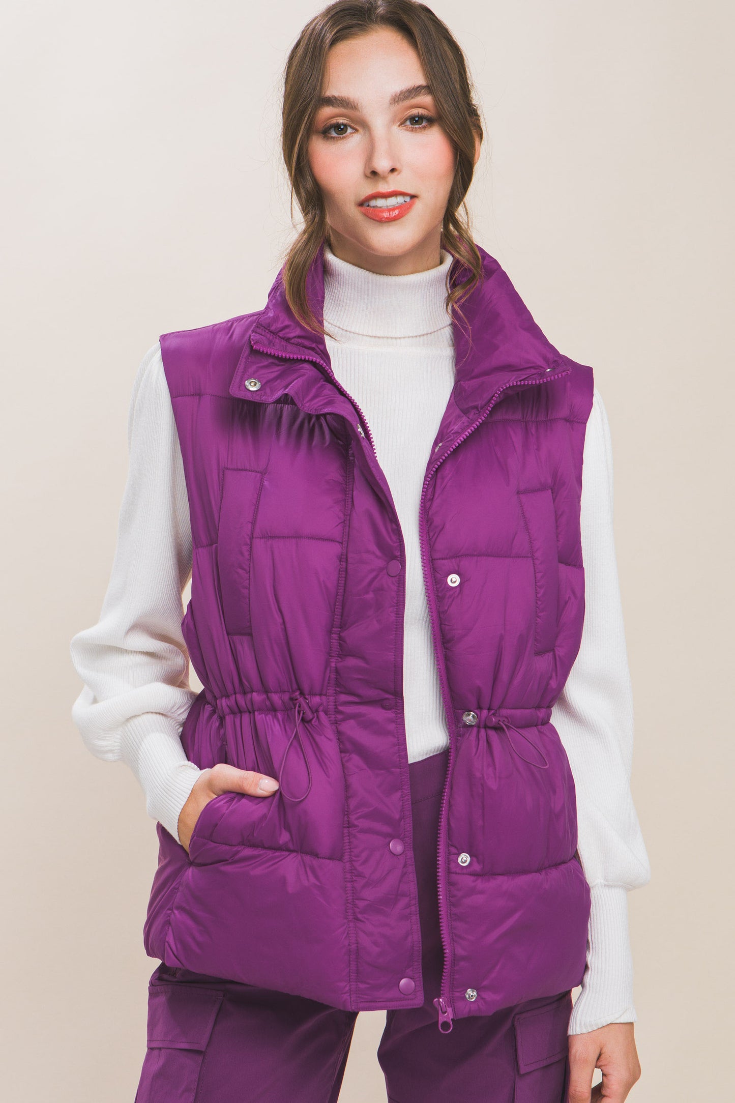 Zip Up Button Puffer Vest