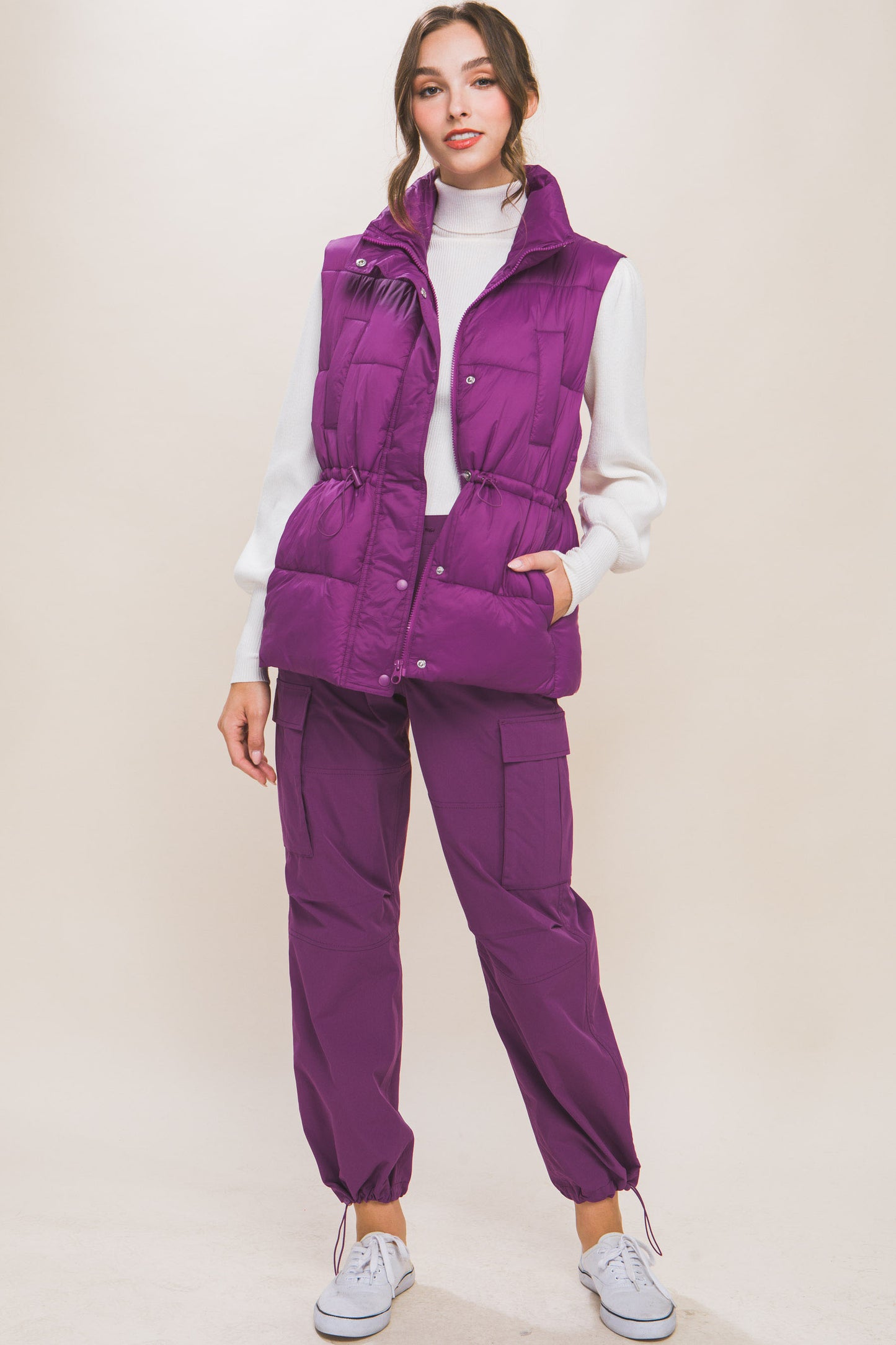 Zip Up Button Puffer Vest