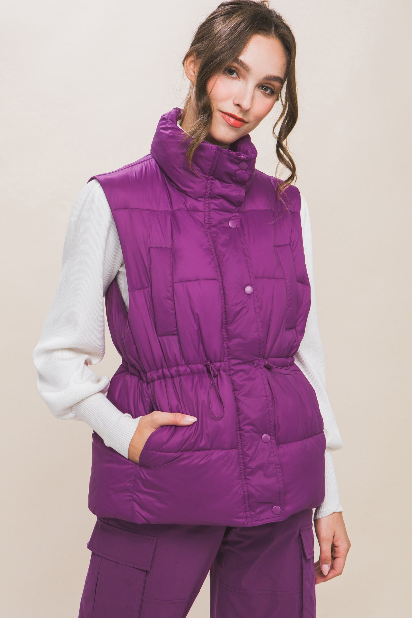 Zip Up Button Puffer Vest