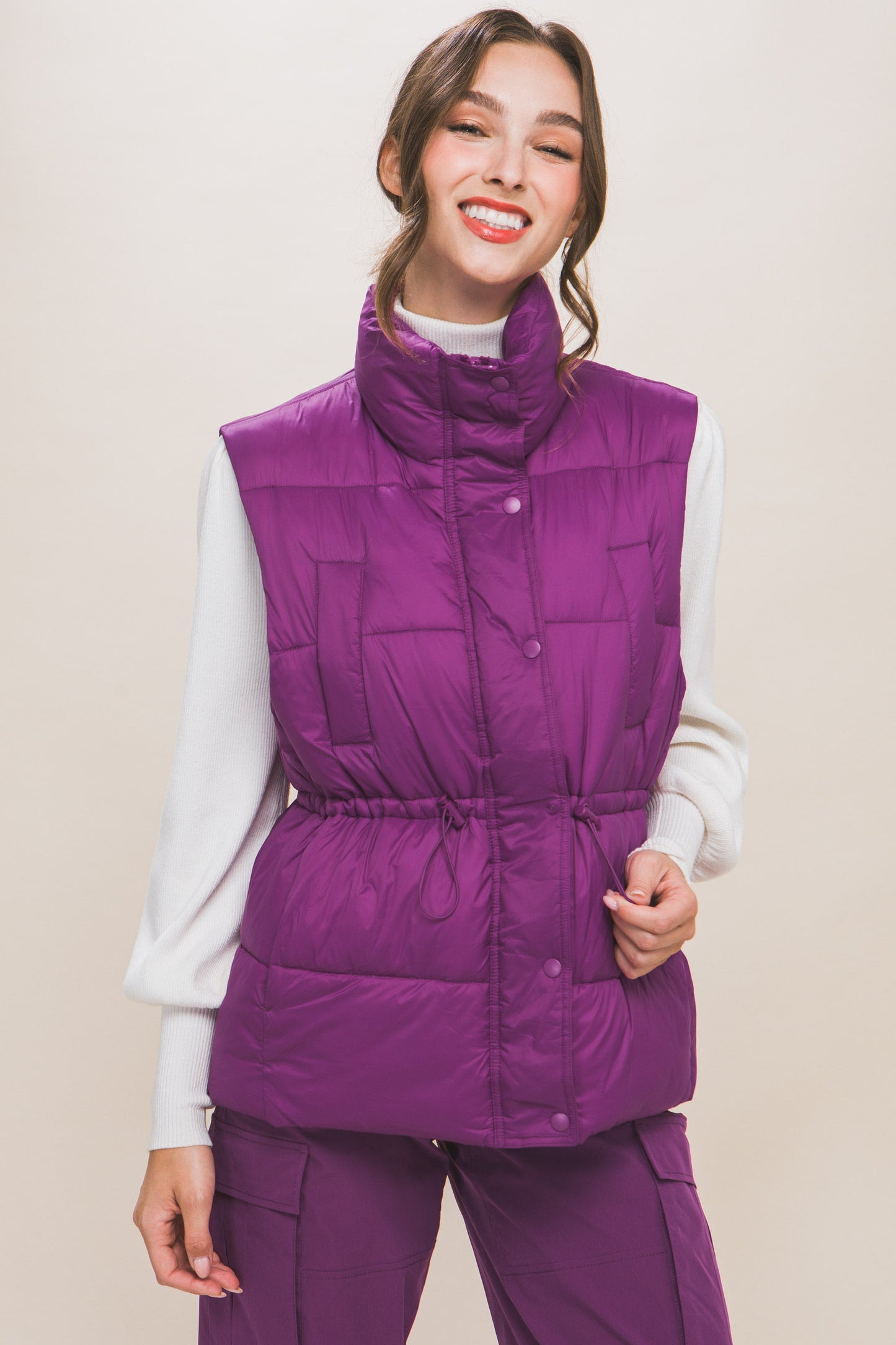 Zip Up Button Puffer Vest