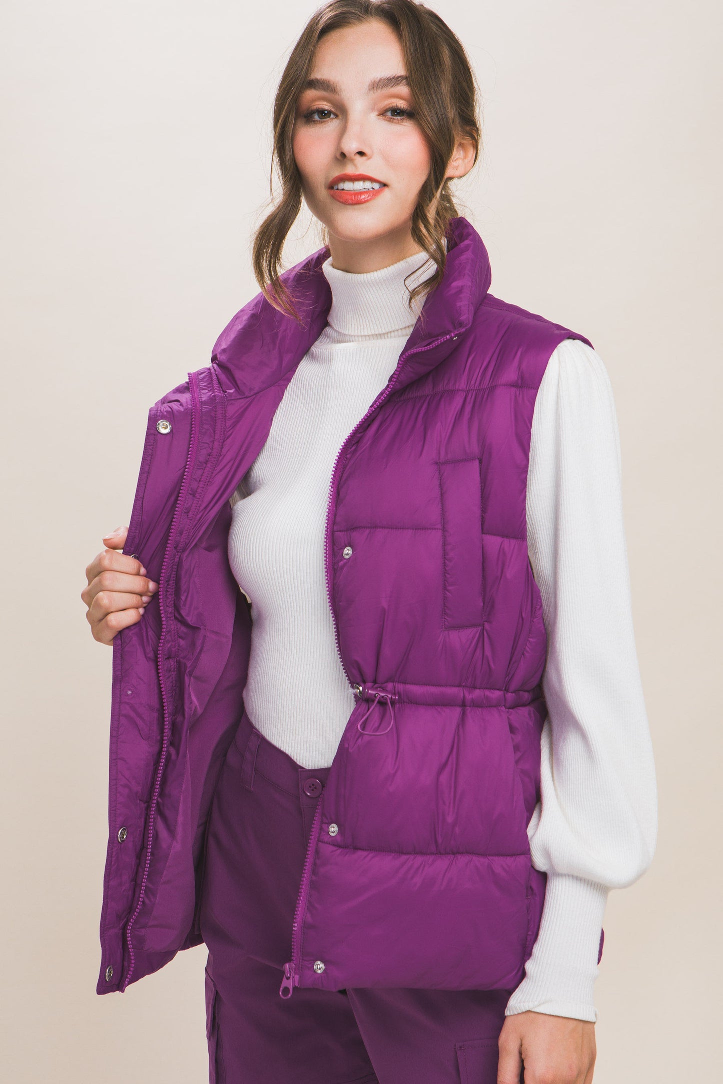 Zip Up Button Puffer Vest