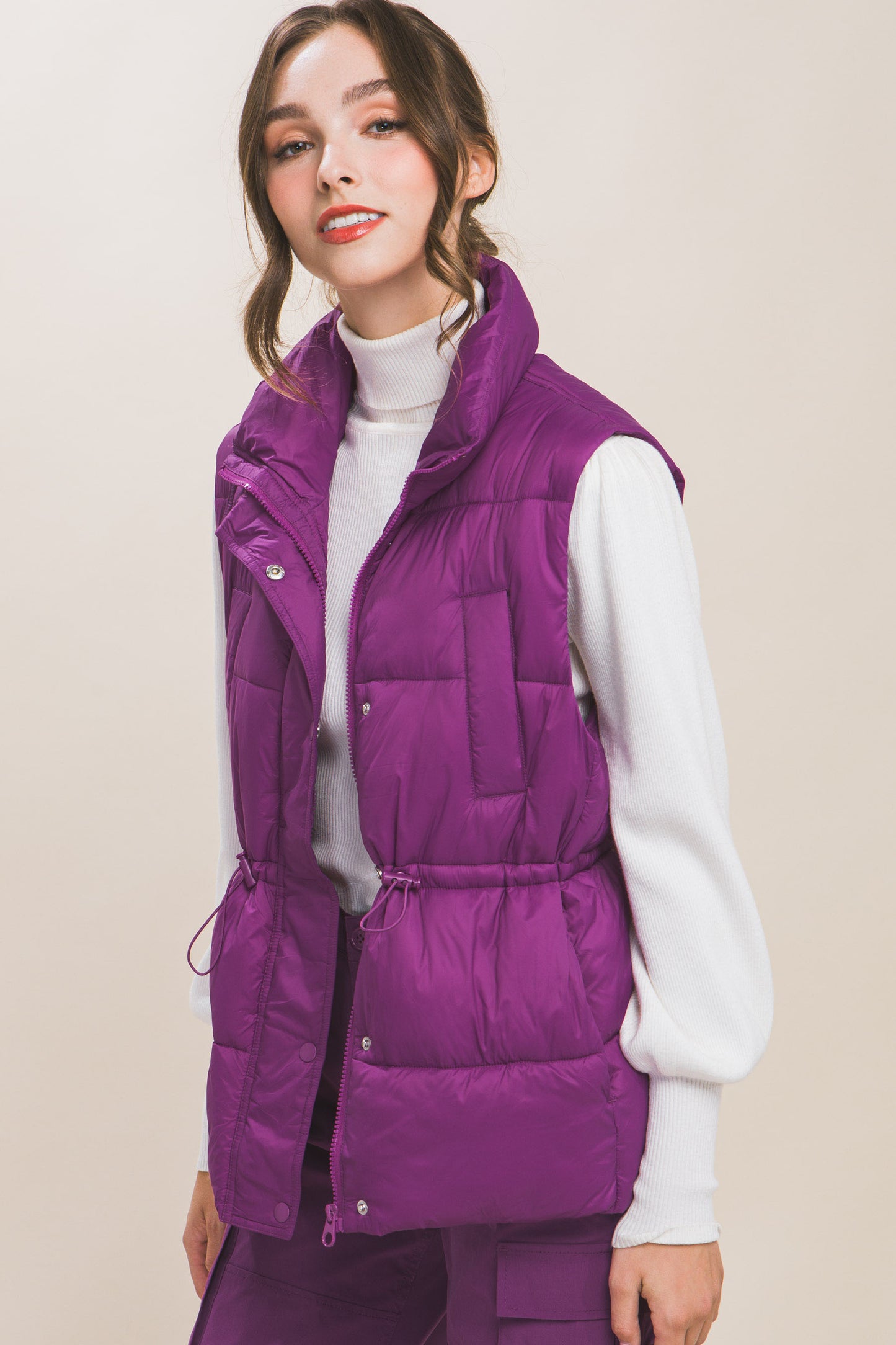 Zip Up Button Puffer Vest