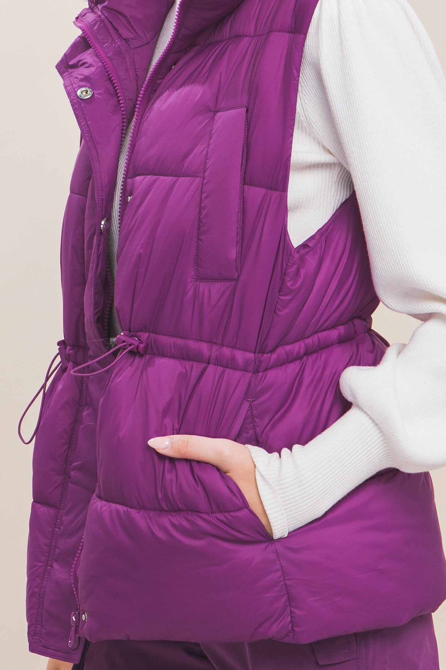 Zip Up Button Puffer Vest