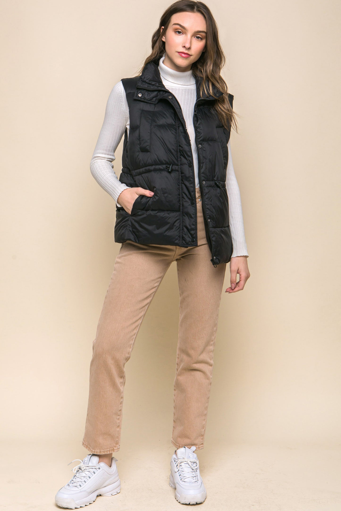 Zip Up Button Puffer Vest