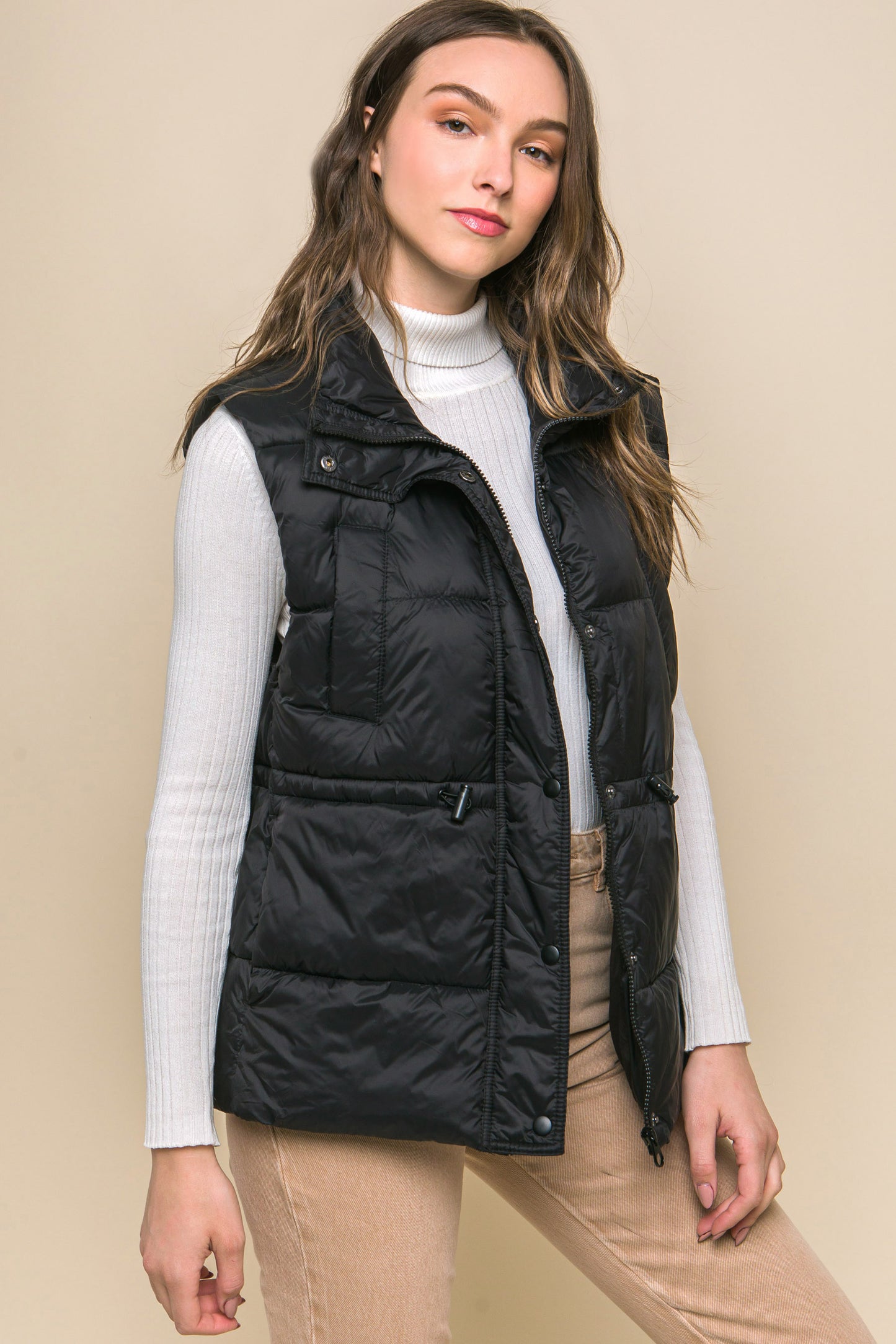 Zip Up Button Puffer Vest