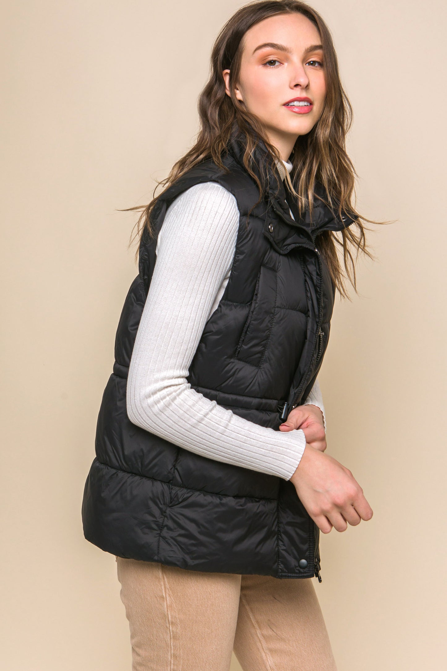 Zip Up Button Puffer Vest