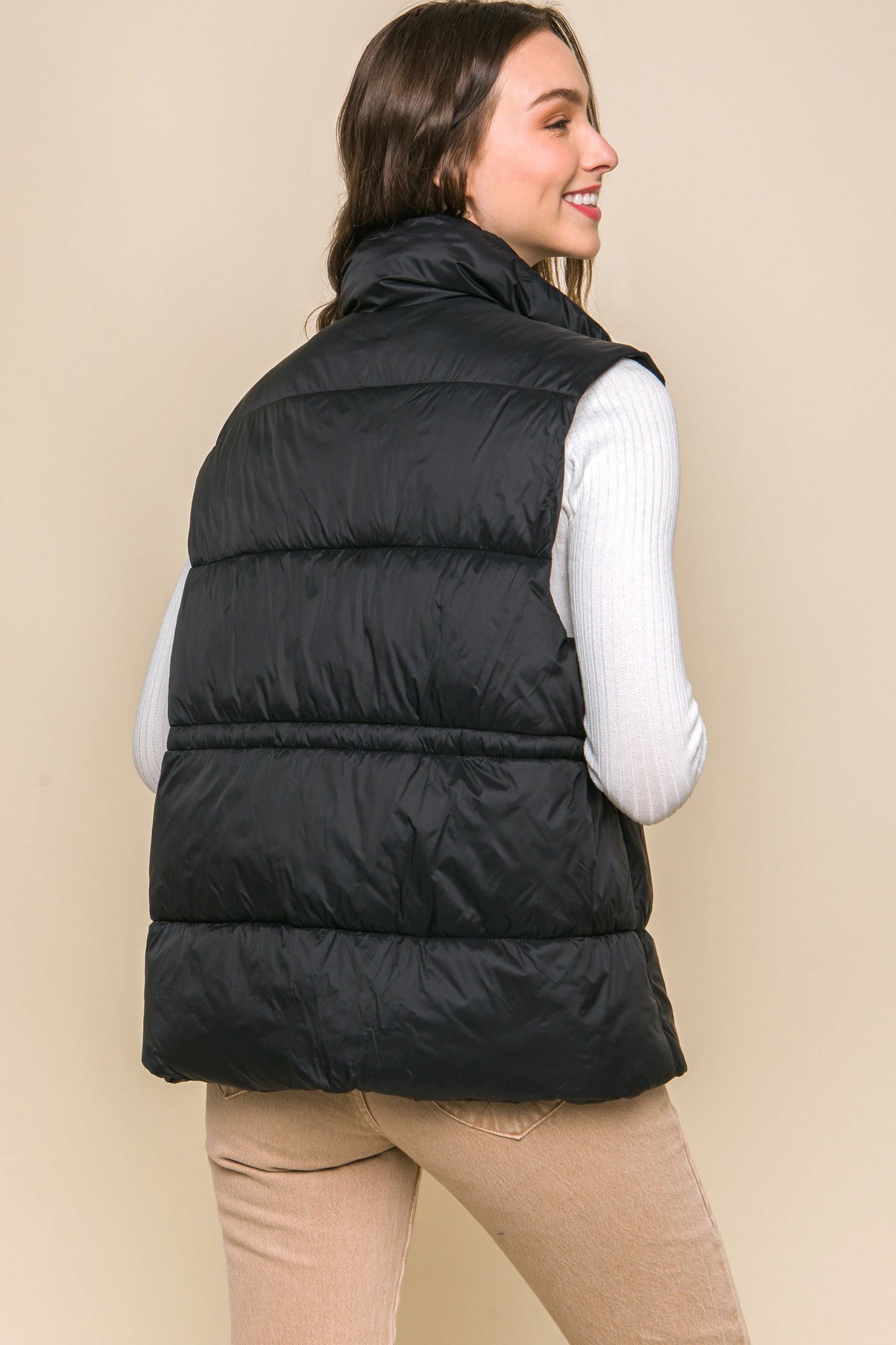 Zip Up Button Puffer Vest